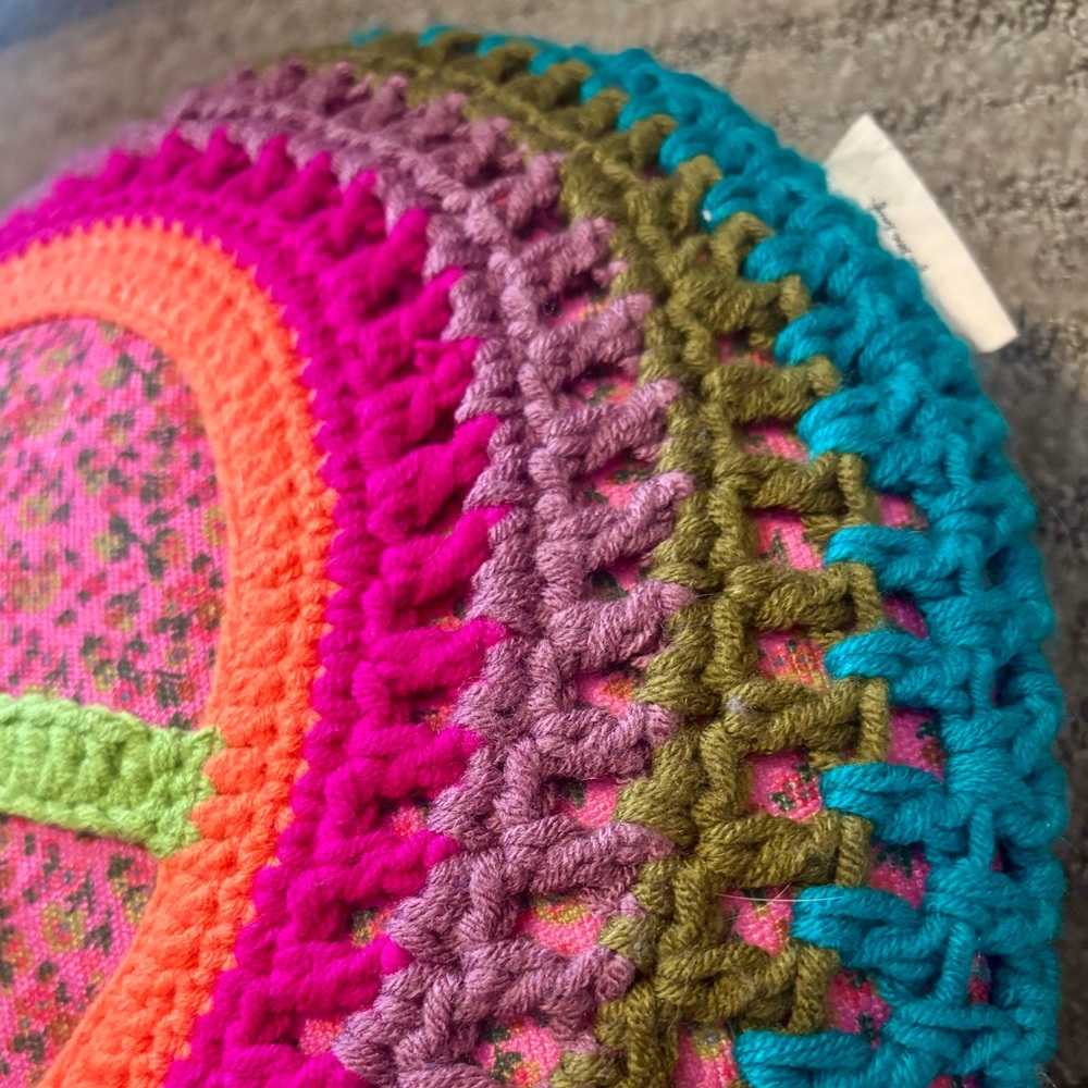 Natural Life Vibrant Colorful Boho Knit Crochet Peace Sign Throw Pillow - Picture 2 of 4